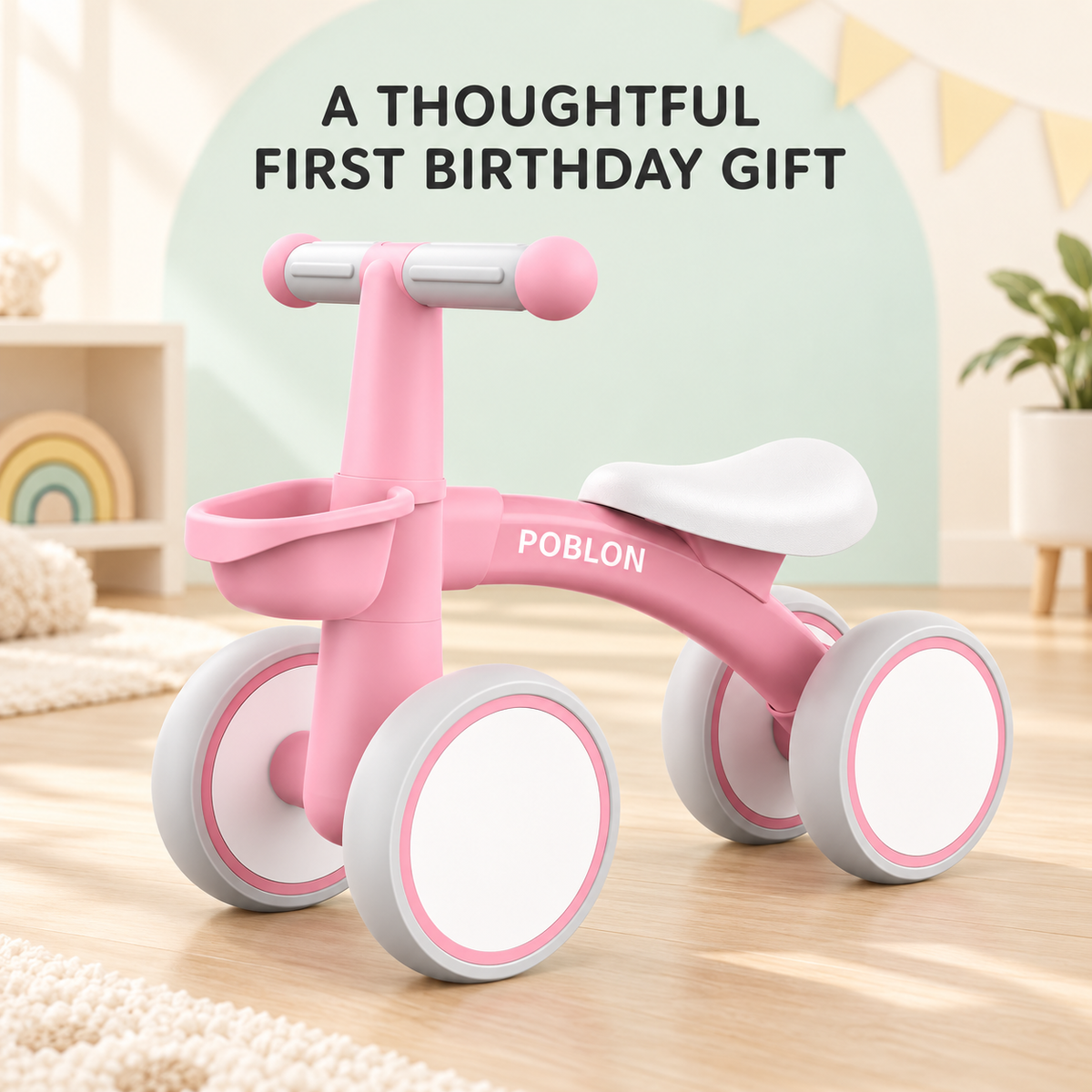 Pink Toyella FirstRide balance bike as a thoughtful first birthday gift