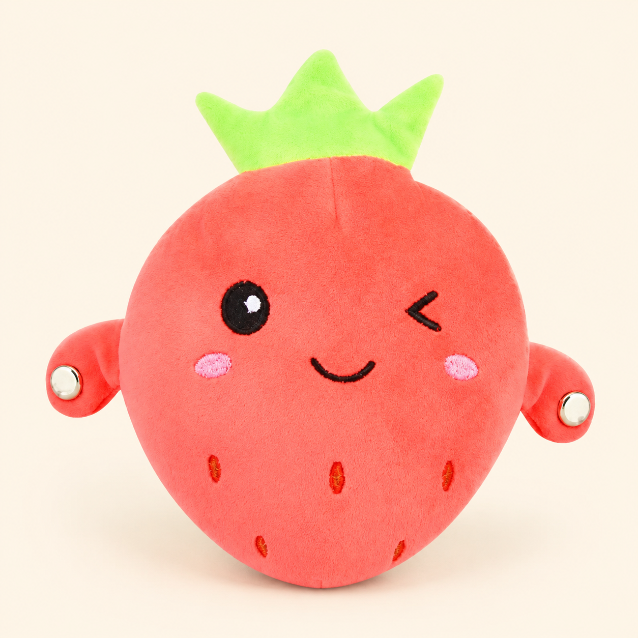 Toyella Fruit Beat strawberry musical plush on a warm cream background