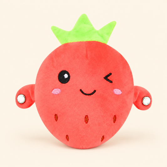 Toyella Musical Touch Plush Pal strawberry style on a warm cream background
