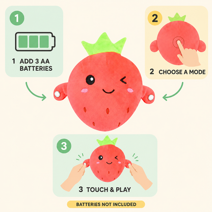 Three steps for adding batteries, choosing a mode and touching the sensors to play