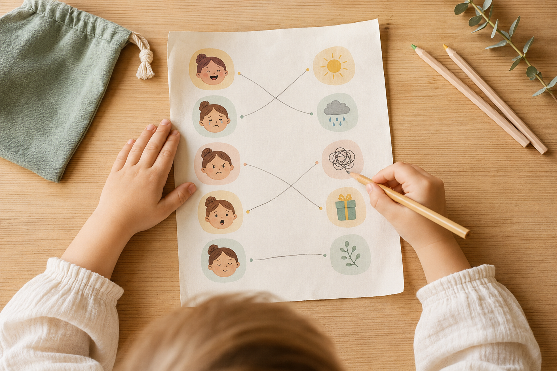 Parent and child enjoying a feelings matching activity