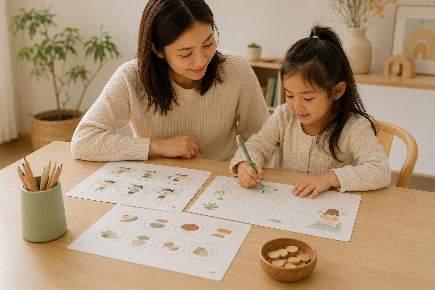 Family using organised home-learning printables